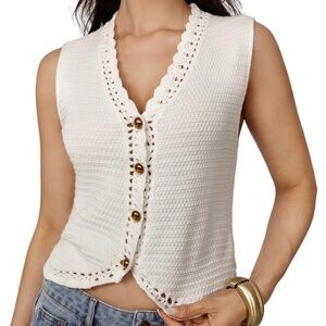 GORGLITTER Women's Crochet Cardigan Vest Top Sleeveless Western